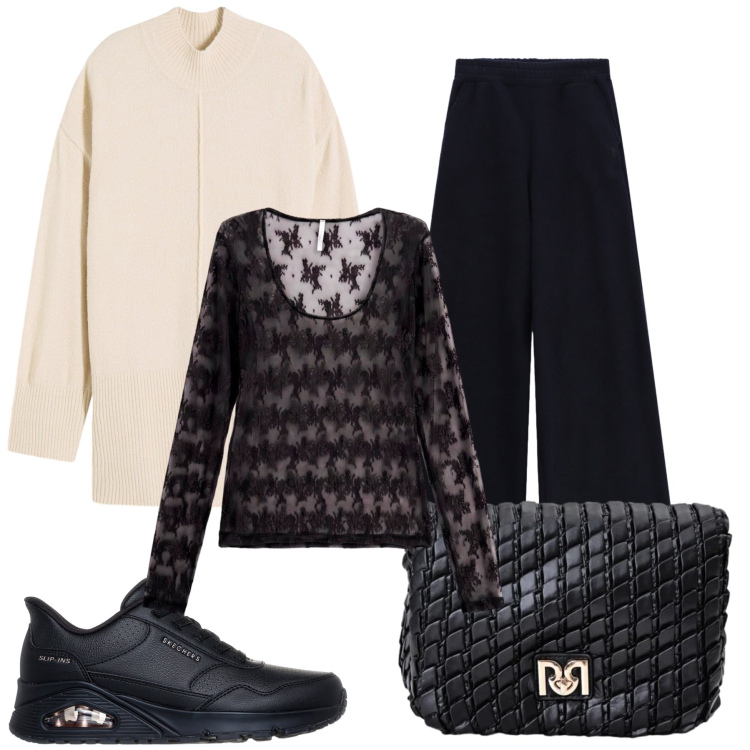 Outfit donna - Total look #2484168. Stile Casual chic per Tutti i giorni. Abbinamento con top, pantaloni, borse a tracolla, sneakers, maglieria.