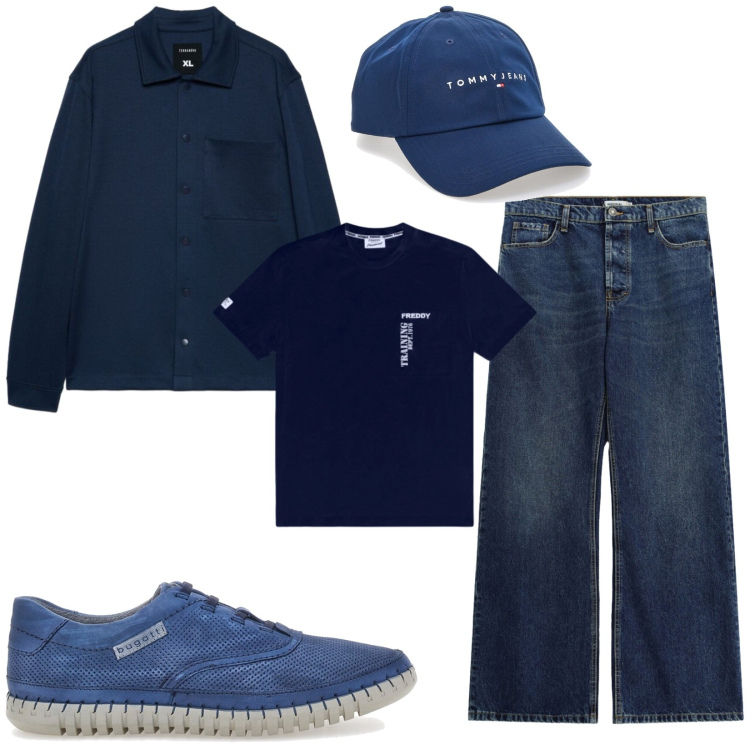 Outfit uomo - Total look #2484171. Stile Trendy per Tutti i giorni. Abbinamento con jeans, t-shirt, camicie, scarpe stringate, cappelli con visiera.