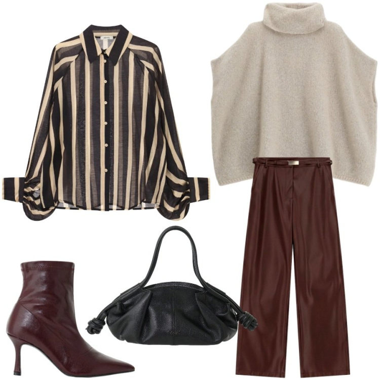 Outfit donna - Eleganza quotidiana. Stile Chic per Tutti i giorni. Abbinamento con stivaletti, pantaloni, maglieria, camicie, borse a mano.