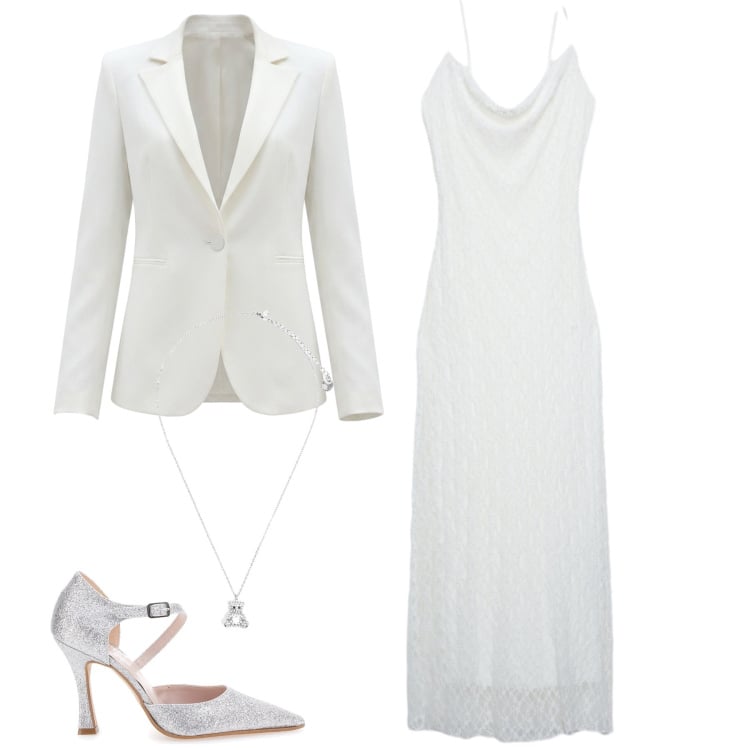 Outfit donna - Sposa di ottobre. Stile Chic per Cerimonia. Abbinamento con vestiti lunghi, blazer, ciondoli, décolleté.
