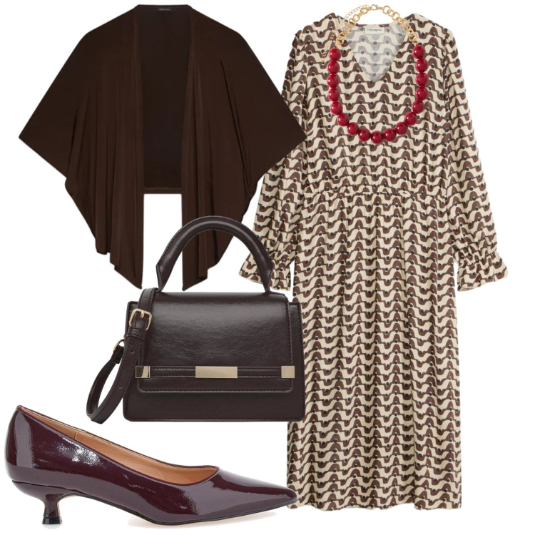 Outfit donna - A cena fuori. Stile Chic per Serata fuori. Abbinamento con vestiti midi/longuette, borse a tracolla, blazer, collane, décolleté.