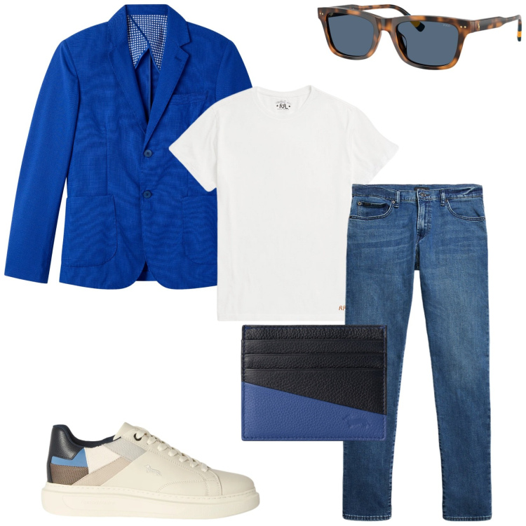 Outfit uomo - Total look #2484222. Stile Trendy per Serata speciale. Abbinamento con sneakers, portafogli, t-shirt, jeans, occhiali da sole, giacche.