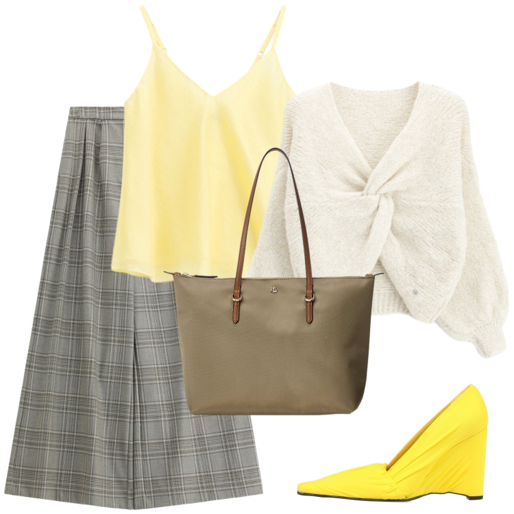 Outfit donna - Total look #2484225. Stile Urban per Tutti i giorni. Abbinamento con décolleté, maglieria, pantaloni a palazzo, top, borse tote.