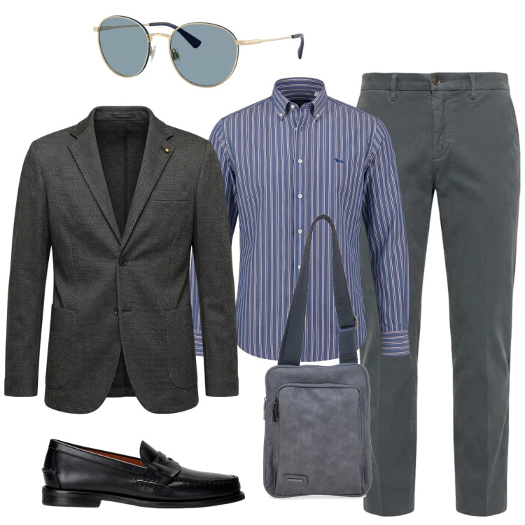 Outfit uomo - Total look #2484234. Stile Business/Elegante per Ufficio. Abbinamento con camicie, pantaloni, giacche, scarpe stringate, occhiali da sole, portafogli.