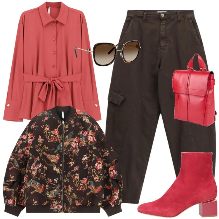 Outfit donna - La foresta proibita. Stile Boho per Ufficio. Abbinamento con stivaletti, zaini, camicie, bomber, pantaloni cargo, occhiali da sole.