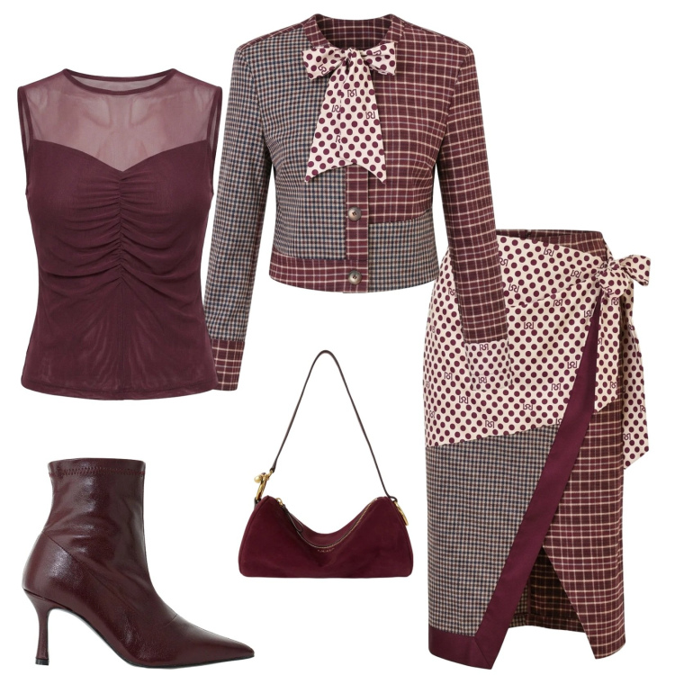 Outfit donna - Total look #2484240. Stile Chic per Serata fuori. Abbinamento con stivaletti, borse a spalla, canottiere, blazer, gonne longuette.