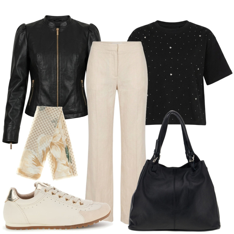 Outfit donna - Ecopelle soft. Stile Casual chic per Tutti i giorni. Abbinamento con pantaloni, t-shirt, giacche, borse a spalla, sneakers, foulard.