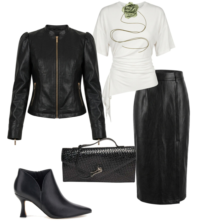 Outfit donna - Soft leather. Stile Casual chic per Serata fuori. Abbinamento con gonne longuette, giacche, maglieria, collane, clutch, stivaletti.