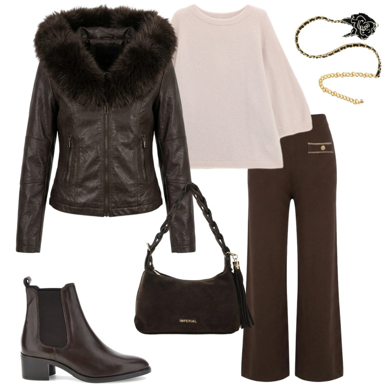 Outfit donna - Soft leather. Stile Casual chic per Tutti i giorni. Abbinamento con maglieria, borse a spalla, pantaloni, giacche, cinture, stivaletti chelsea.