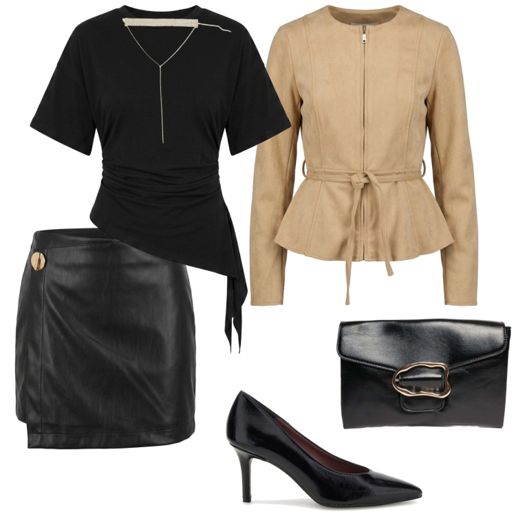 Outfit donna - Soft leather. Stile Casual chic per Serata fuori. Abbinamento con minigonne, maglieria, blazer, clutch, collane, décolleté.