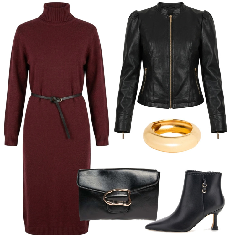 Outfit donna - Pelle delicata. Stile Trendy per Serata fuori. Abbinamento con giacche, vestiti midi/longuette, braccialetti, clutch, stivaletti.