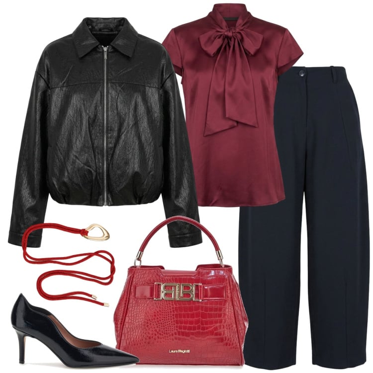 Outfit donna - Il bomber romantico. Stile Trendy per Serata fuori. Abbinamento con camicie, bomber, pantaloni, cinture, borse a mano, décolleté.