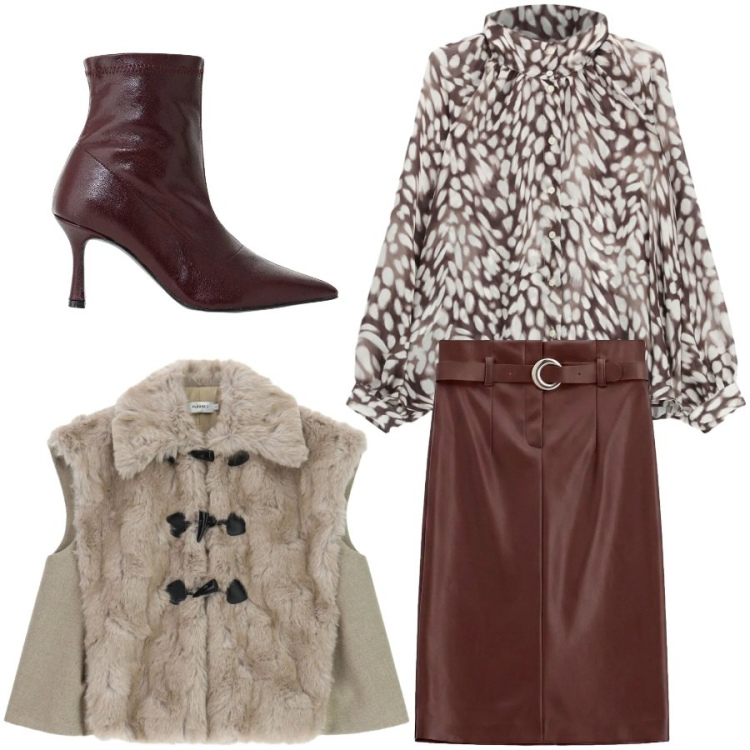 Outfit donna - Total look #2484309. Stile Chic per Tutti i giorni. Abbinamento con gonne longuette, camicie, stivaletti, gilet.