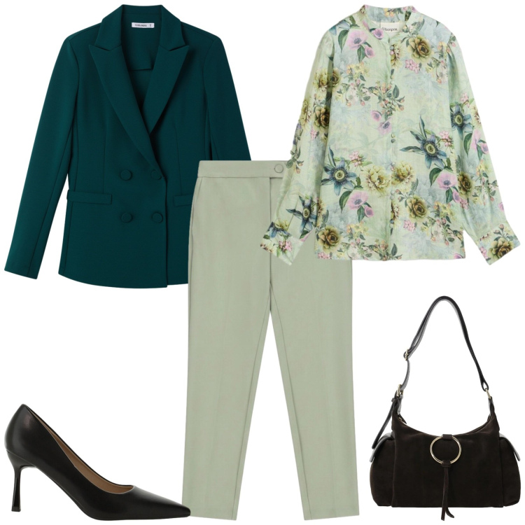 Outfit donna - Total look #2484339. Stile Chic per Serata fuori. Abbinamento con bluse, blazer, décolleté, pantaloni, borse a spalla.