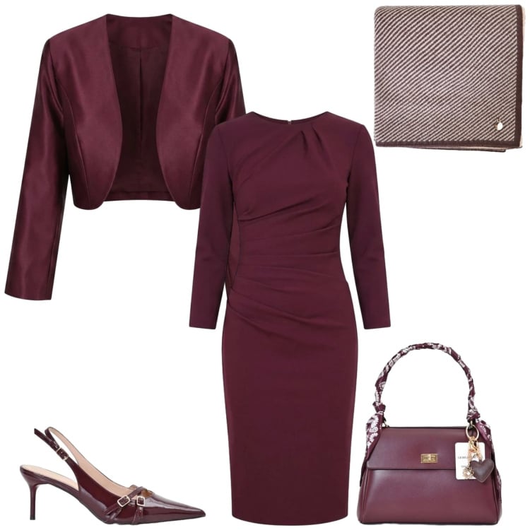 Outfit donna - Total look #2484349. Stile Chic per Cerimonia. Abbinamento con vestiti midi/longuette, décolleté, blazer, sciarpe, borse a mano.