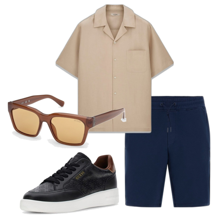 Outfit hombre - Urban style. Estilo Urban para Todos los días. Combinación con gafas de sol, sneakers, shorts, camisas de manga corta.