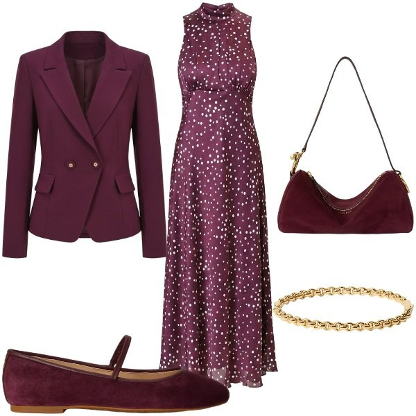 Outfit donna - Cerimonia in autunno. Stile Chic per Cerimonia. Abbinamento con vestiti lunghi, blazer, ballerine, borse a spalla, braccialetti.