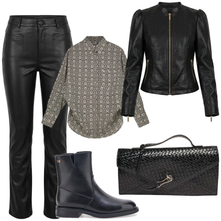 Outfit donna - La pelle è arrivata da Nunalie. Stile Glamour per Ufficio. Abbinamento con camicie, giacche, clutch, pantaloni, stivaletti.