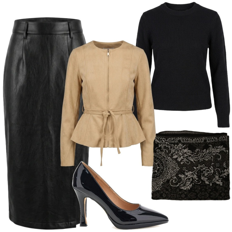 Outfit donna - Nunalie ottobre collezione. Stile Chic per Ufficio. Abbinamento con blazer, gonne longuette, cappotti, maglieria, décolleté.