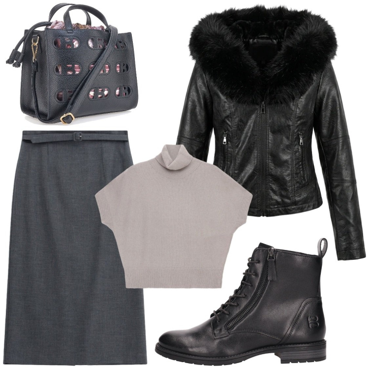Outfit donna - Stivaletto e gonna lunga. Stile Chic per Ufficio. Abbinamento con gonne longuette, pullovers, giacche, stivaletti, borse a mano.