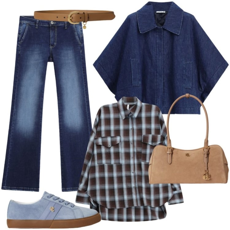 Outfit donna - Denim mania. Stile Casual chic per Tutti i giorni. Abbinamento con camicie, jeans, blazer, sneakers, borse a mano, cinture.