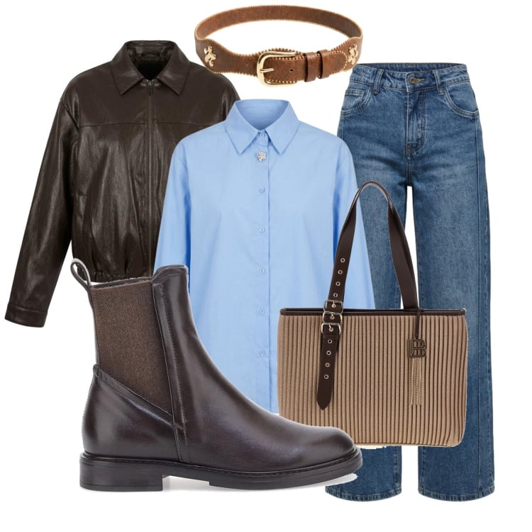 Outfit donna - SOFT LEATHER: Gli opposti si attraggono. Stile Glamour per Scuola/Università. Abbinamento con camicie, bomber, cinture, jeans, stivaletti chelsea, borse a spalla.