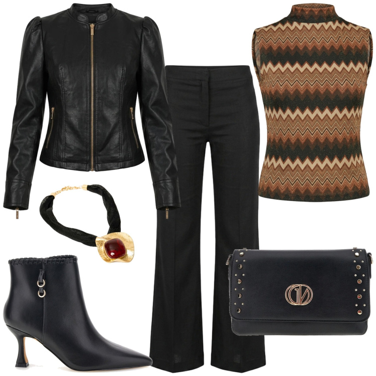 Outfit donna - Soft Leather - intramontabile nero. Stile Casual chic per Tutti i giorni. Abbinamento con pantaloni, giacche, top, collane, borse a tracolla, stivaletti.