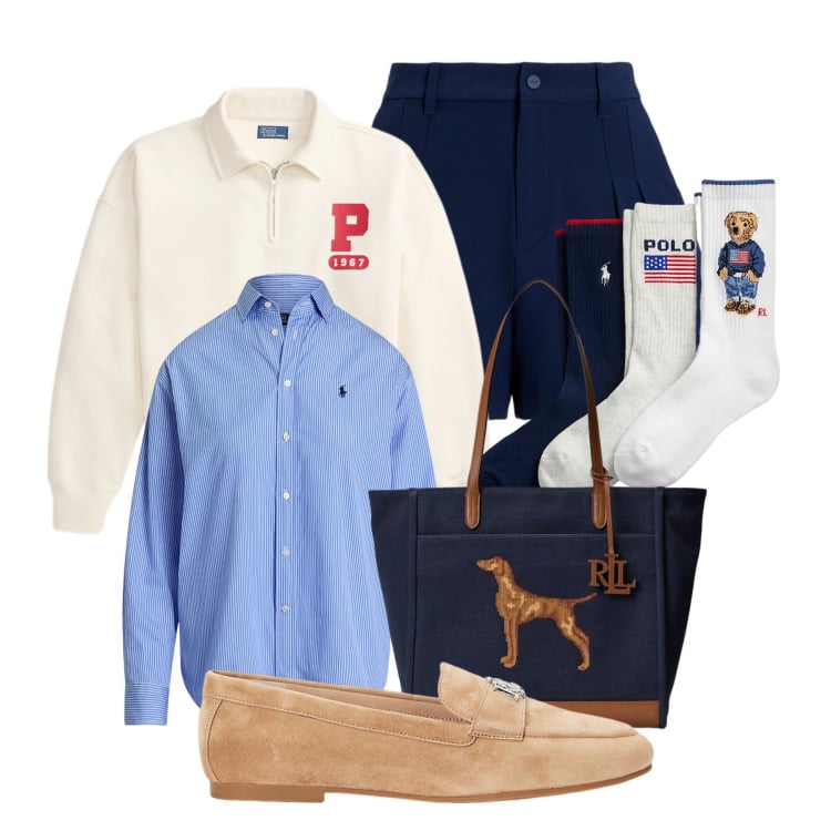Outfit donna - Stile Preppy autunnale. Stile Bon Ton per Scuola/Università. Abbinamento con mocassini, camicie, calzini, minigonne, borse tote, pullovers.