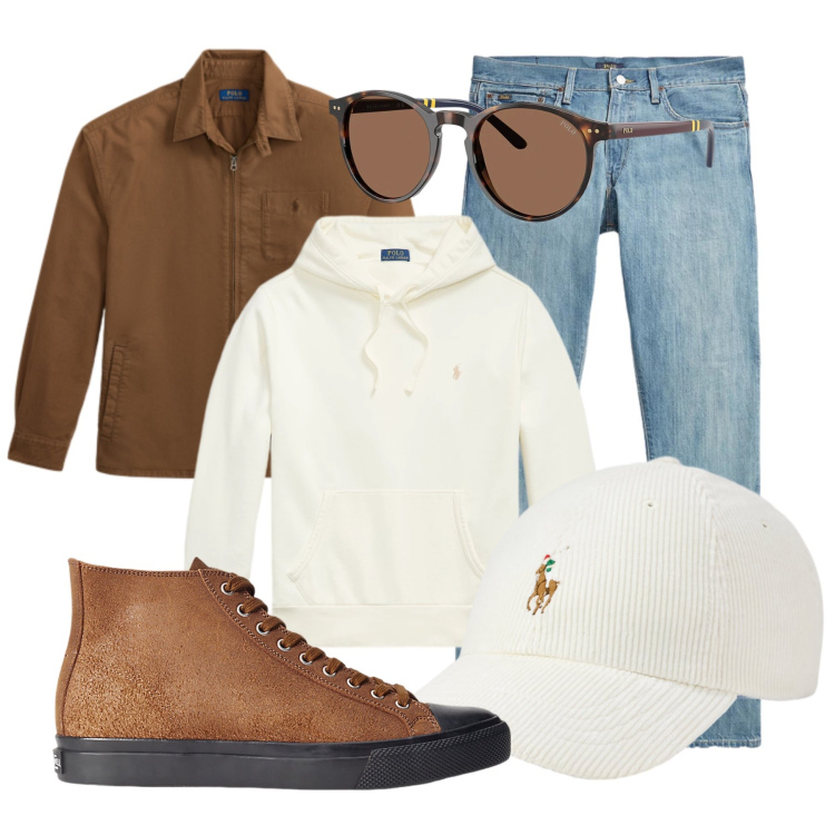 Outfit uomo - Casual Chic per il weekend. Stile Urban per Tutti i giorni. Abbinamento con sneakers, occhiali da sole, jeans, cappotti, cappelli con visiera, felpe con cappuccio.