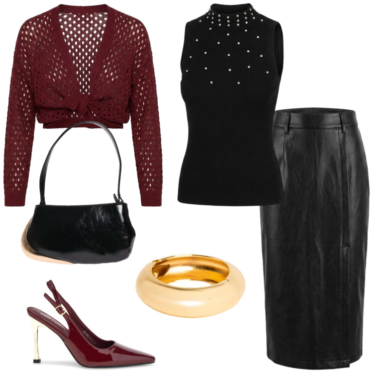 Outfit donna - Total look #2484520. Stile Chic per Serata fuori. Abbinamento con cardigans, gonne longuette, borse a spalla, braccialetti, top, décolleté.