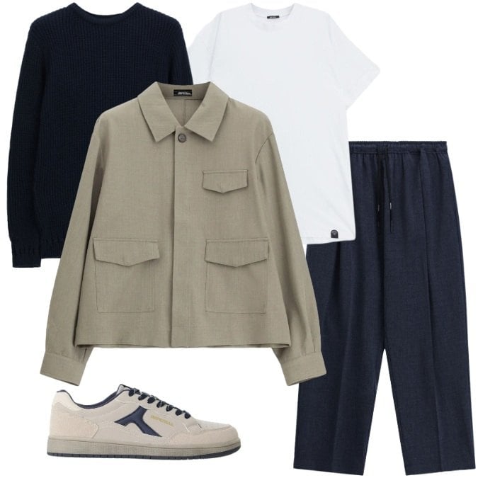 Outfit uomo - Ufficio Contemporaneo: Comfort & Stile. Stile Casual per Ufficio. Abbinamento con pantaloni, cappotti, sneakers, t-shirt, maglieria.