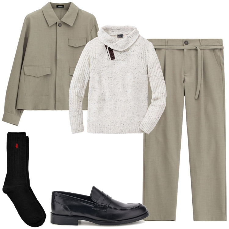 Outfit uomo - Trendy. Stile Trendy per Serata speciale. Abbinamento con cappotti, pantaloni, calzini, maglieria, scarpe stringate.