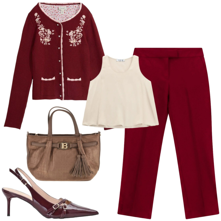 Outfit donna - Total look #2484533. Stile Chic per Ufficio. Abbinamento con cardigans, décolleté, pantaloni, top, borse a mano.