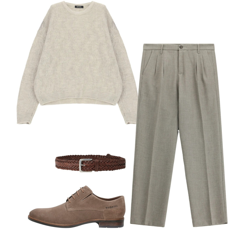 Outfit uomo - Ottobre in città. Stile Business/Elegante per Tutti i giorni. Abbinamento con pantaloni, cinture, maglieria, scarpe stringate.