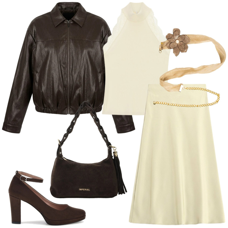 Outfit donna - Total look #2484539. Stile Casual chic per Serata fuori. Abbinamento con borse a spalla, gonne longuette, top, bomber, cinture, décolleté.
