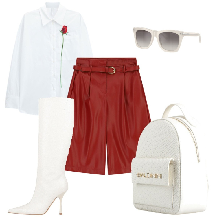 Outfit donna - Red. Stile Romantica per Serata fuori. Abbinamento con stivali, zaini, bermuda, camicie, occhiali da sole.