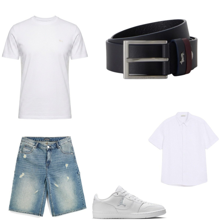 Outfit uomo - Total look #2484590. Abbinamento con t-shirt, cinture, camicie a manica corta, sneakers, shorts.