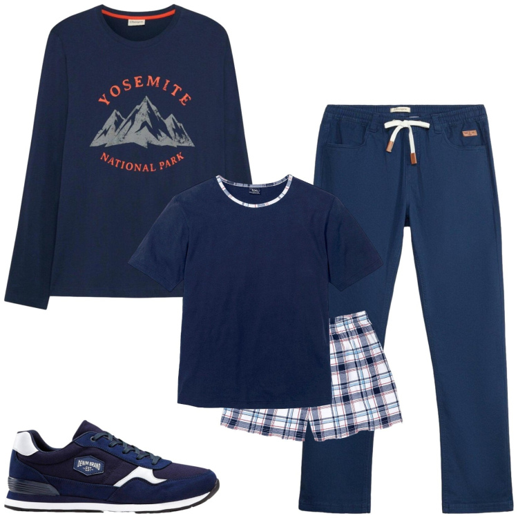 Outfit uomo - Total look #2484618. Stile Casual per Tutti i giorni. Abbinamento con pantaloni, sneakers, t-shirt, abbigliamento da notte.