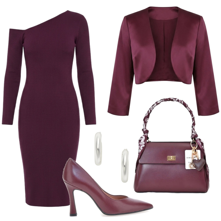 Outfit donna - Total look #2484630. Stile Chic per Cerimonia. Abbinamento con vestiti midi/longuette, bolero, borse a mano, orecchini, décolleté.