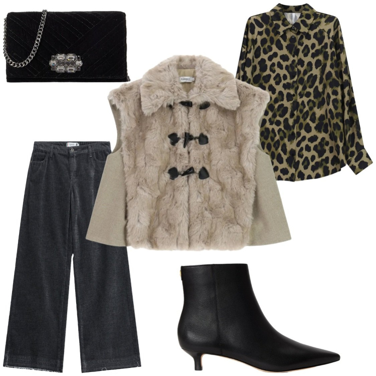 Outfit donna - Gilet versatili. Stile Glamour per Serata fuori. Abbinamento con camicie, stivaletti, borse a tracolla, jeans, gilet.