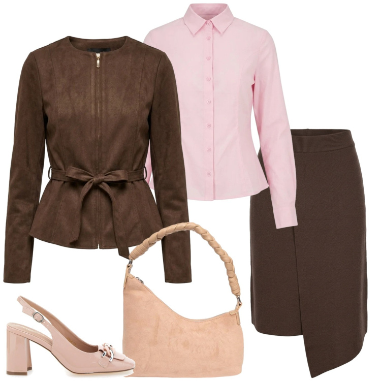 Outfit donna - Asimetria. Stile Chic per Serata fuori. Abbinamento con blazer, gonne, camicie, portafogli, décolleté.