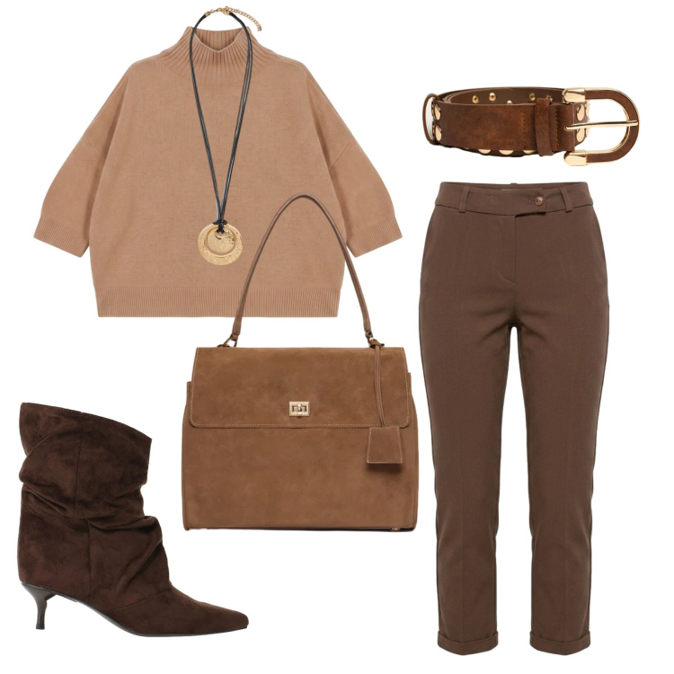 Outfit donna - Total look #2484662. Stile Glamour per Ufficio. Abbinamento con ciondoli, borse a mano, maglieria, stivali, pantaloni, cinture.