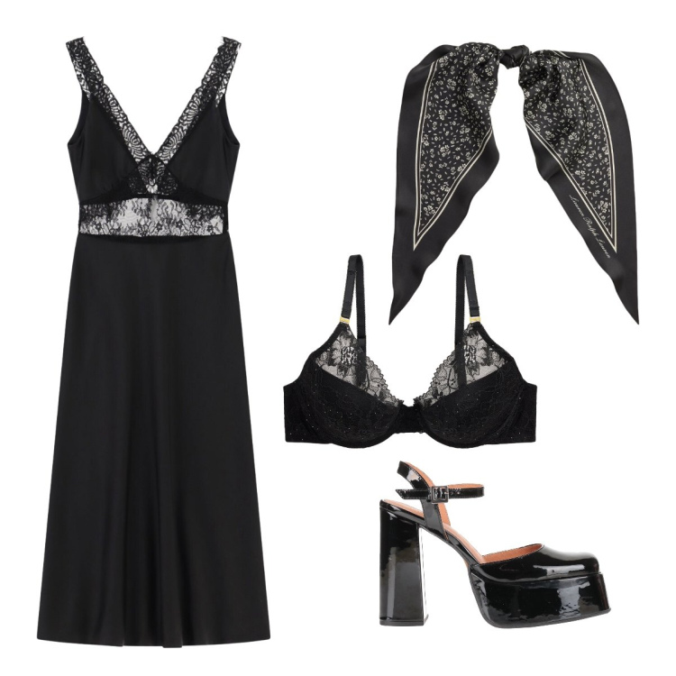 Outfit donna - Ottobre. Stile Sexy per Serata fuori. Abbinamento con vestiti midi/longuette, reggiseni, foulard, décolleté.