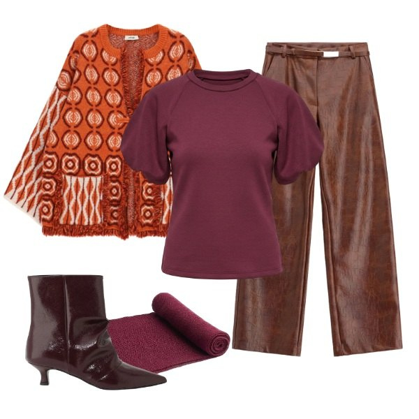 Outfit donna - Autunno Urban. Stile Glamour per Serata fuori. look ideale per Tall. Abbinamento con pantaloni, stivaletti, cardigans, t-shirt, sciarpe.