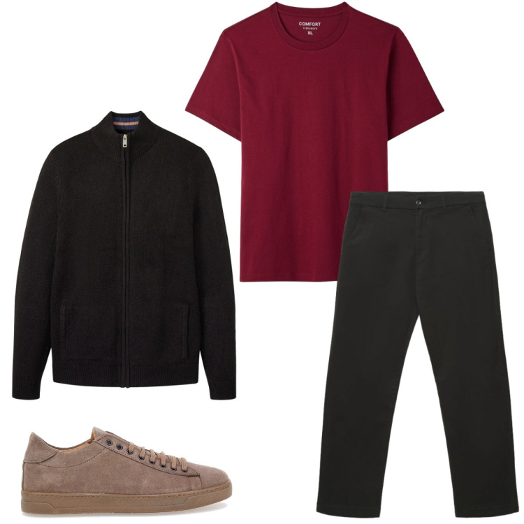 Outfit uomo - Total look #2484678. Stile Casual per Serata speciale. Abbinamento con t-shirt, pantaloni chino, cardigans, sneakers.