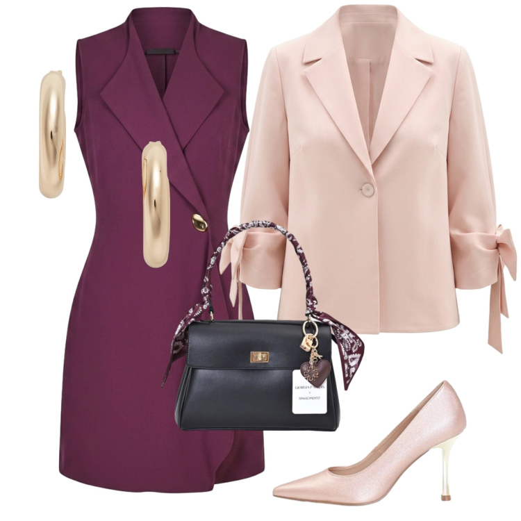 Outfit donna - Total look #2484703. Stile Chic per Cerimonia. Abbinamento con vestiti asimmetrici, borse a mano, blazer, décolleté, orecchini.