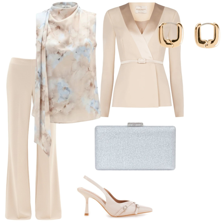 Outfit donna - Cerimonia in saldo. per Cerimonia. Abbinamento con orecchini, blazer, canottiere, pantaloni a palazzo, clutch, décolleté.