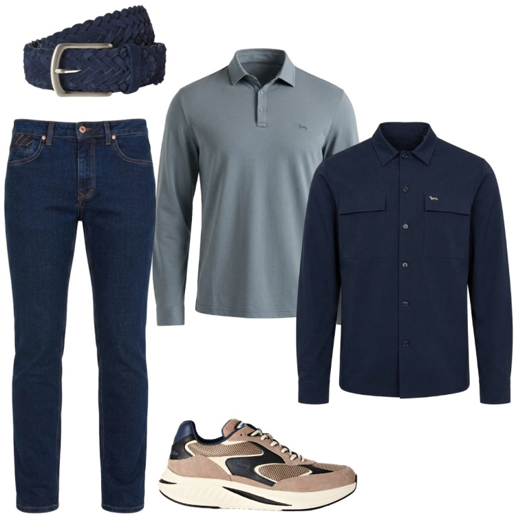 Outfit uomo - Total look #2484715. Stile Casual per Tutti i giorni. Abbinamento con jeans, polo, cinture, sneakers, cappotti.