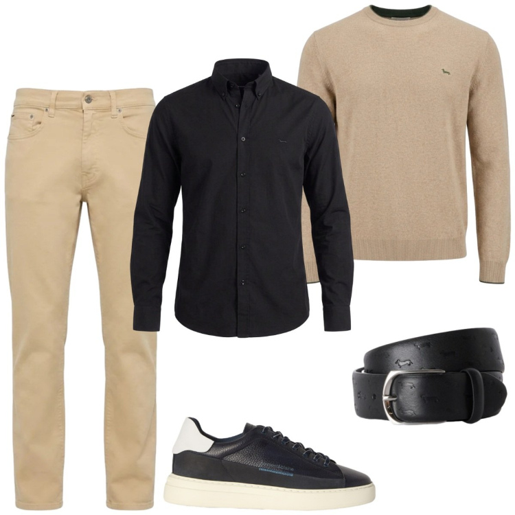 Outfit uomo - Total look #2484718. Stile Casual per Ufficio. Abbinamento con cinture, pantaloni, sneakers, maglieria, camicie.