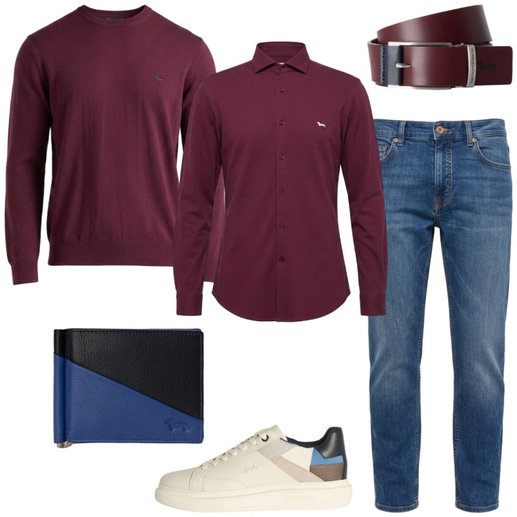 Outfit uomo - Total look #2484729. Stile Casual per Tutti i giorni. Abbinamento con sneakers, cinture, portafogli, maglieria, camicie, jeans.